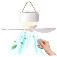 Camping Fan with Light, Wireless Rechargeable Hanging Fan, 8000Mah Portable Ceiling Fan for Tents,Beach,RV,Car Batter Operated Ceiling Fan
