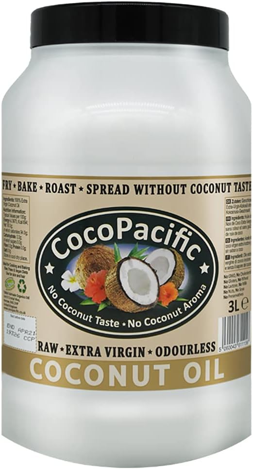 Raw Extra Virgin Odourless Coconut Oil 3L – Cold Pressed & Unrefined Cooking Oil for Frying & Baking – Vegan – CocoPacific