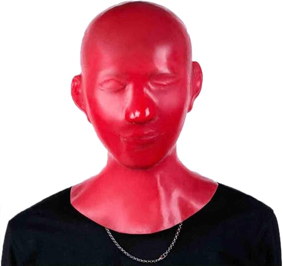 Latex Mask Black Red Hood Back Zipper Rubber Halloween Stage Show Fully enclosed Imitate BD41