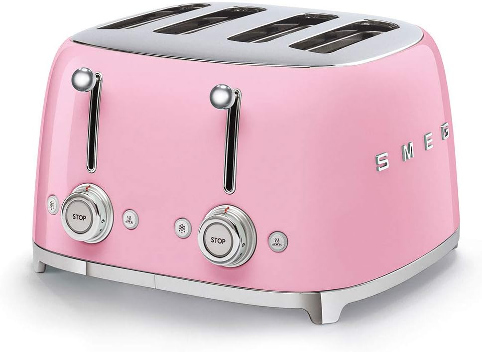 Smeg TSF03PKUK 4 Slice Toaster, Extra Wide Slots, 3 pre set programmes, Pink