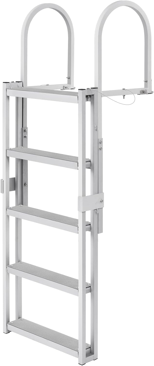 VEVOR Retractable Dock Ladder with Nonslip Pedals, Pontoon Boat Ladder 68-80 Adjustable Total Height, Swim Ladder Aluminum 5 Step, Each Step 20.5 x 4, 350Lbs Load, for Lake, Marine Boarding, Pool