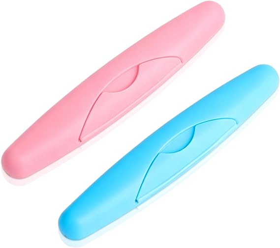 2 Pack Portable Travel Hiking Camping Toothbrush Case Packing Antibacterial Holder Case with Lid (Blue and Rose)