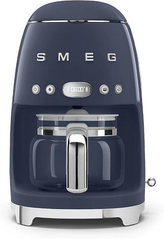 Smeg, DCF02NBEU Filter Coffee Maker, Aroma and Autostart Function, Glass Jug Up to 12 Cups, 2 Levels of Intensity, Keep Warm Mode, 1050 W, Blue Navy