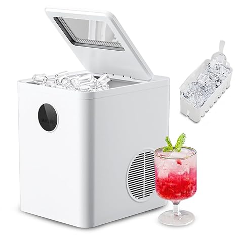 Compact Countertop Ice Maker, Nugget Ice Machine, Self-Cleaning, 2 Sizes, Ideal for Home Bar, Kitchen, RV, Camping, Office, 9 PCS/6 Mins Ice Production