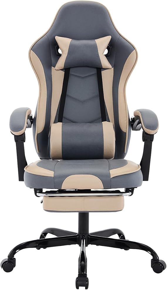 Gaming Desk Chair for Adults, Ergonomic Gaming Chair (Beige+Blue)
