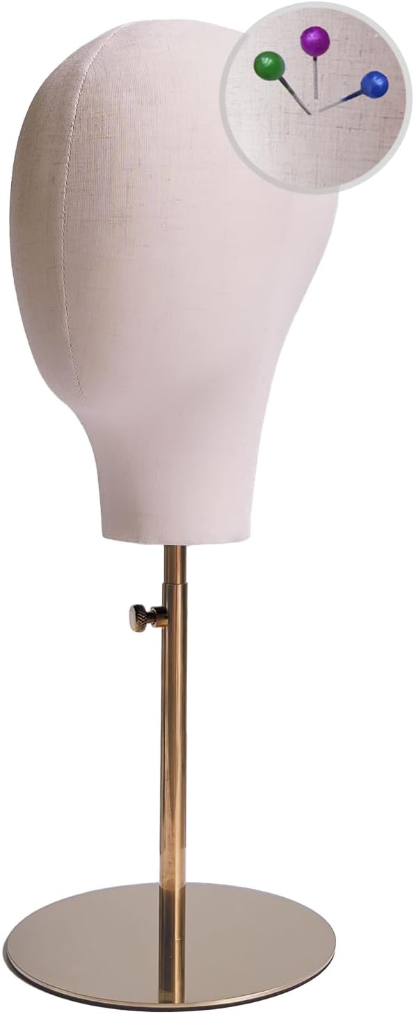 CHADWICK Wig Head Stand with Mannequin Head, 21 Inch Wig Stand, Fabric Head Hat Stand, Manikin Head Block, Wig Holder Head for Wig Styling, Displaying, Making, Retractable Pole, Height 19-24 Inches