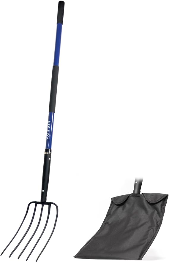 KOLEIYA Pitch Fork,Pitchforks for Gardening with Fiberglass Handle,Pitchfork for Ardwork, Farming, and Outdoors,Garden Fork 5 Tine 57 inches Blue