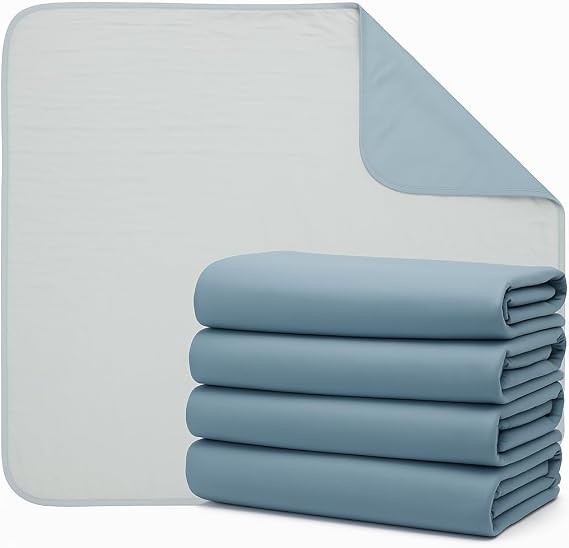 Bed Pad Washable Incontinence Underpad - Heavy Duty, Absorbent Stain Masking Urinary Mattress Protector - Reusable Dry Bed Wetting Premium Protection for Seniors, Children 32 x 34-2 Pack Blue 6oz