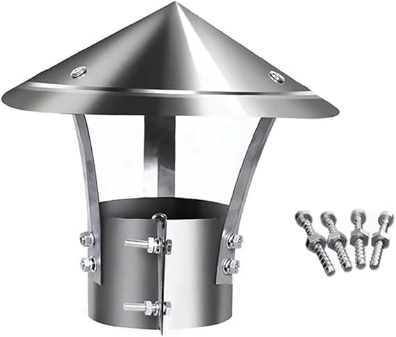 Stainless Steel Chimney Cap 3-12 Inch Cone Top Chimney Cover for Vents Adjustable Chimney Cowl with Screws Exterior Roof Vent Cap Rain Cover Protector(240mm/9.4in)