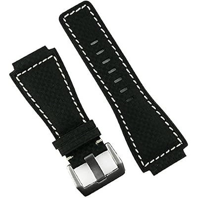 B & R Bands Black Carbon Fiber Style White Stitch Bell & Ross BR01 BR03 Watch Band Strap - Medium Length