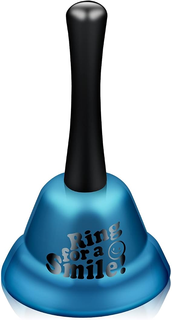 Blue Metal Hand Bell - 5.3 Inch Loud Classroom Bell for Schools, Offices, Hotels
