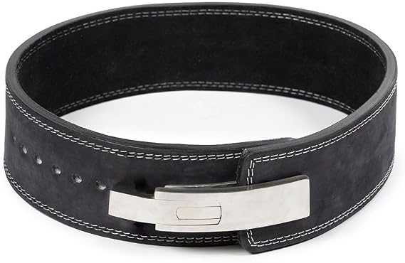 Titan Fitness Powerlifting Lever Belt -Thick Black Leather, Adjustable Steel Lever Buckle for Squats, Deadlifts, Weightlifting & Bodybuilding