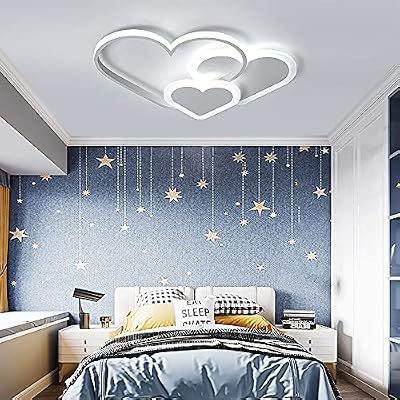 37W LED Ceiling Lights Cartoon Heart Shape For Bedroom Lights Dimmable,Baby Acrylic Heart-shape Ceiling Light Fixture without Controller Control for Kitchen Dining Room Bathroom (White Cloud)