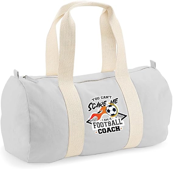 Football Coach Gift, You Can't Scare Me I Am A Football Coach, Barrel Bag, Holdall Zip Sports Duffle Bag. (Light Grey)