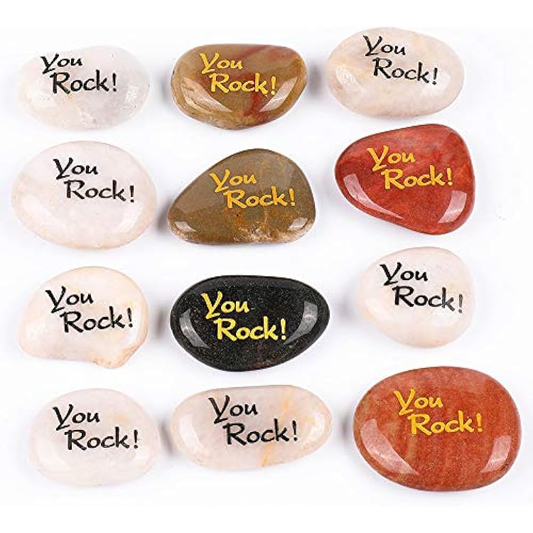 12 PCS You Rock! RockImpact You Rock Gifts You are Amazing Engraved Inspirational Stones Pocket Stone River Rock Word Stone Appreciation Gratitude Stones Wholesale Bulk Pack of 12, You Rock!