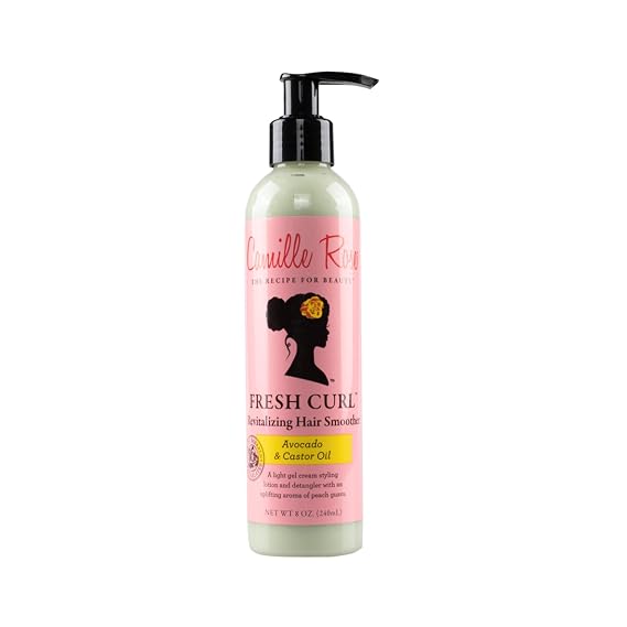 Camille Rose Fresh Curl Cream, Revitalizing Hair Smoother, Detangler with Avocado & Castor Oil for Silky Soft, Frizz-Free Hair, 8 Fl Oz