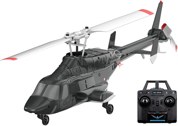 Fly-Wing RC Helicopter, A61 1/52 Scale Air-wolf 2.4G 4CH Single Rotor Flybarless Mini Helicopter Model with Optical Flow Altitude Hold, Black & White RTF Plane Model for Adults