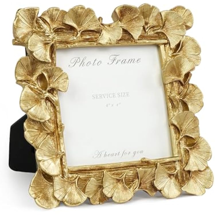 Cuspin Small Picture Frames 4x4 Square Frame, Ornate Gold Vintage Picture Frame Leaf Textured Hand-Crafted Resin with Glass Front, Antique Photo Frames for Tabletop Display, Retro Design Home Decor