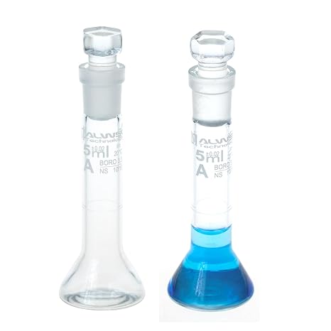 2PCS 5ML Volumetric Flask, Class A, Glass Stopper for Laboratory