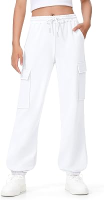 BOOPH Girls Sweatpants Kids Baggy Cargo Pants Athletic Drawstring Jogger Pants with Pockets 7-14Y