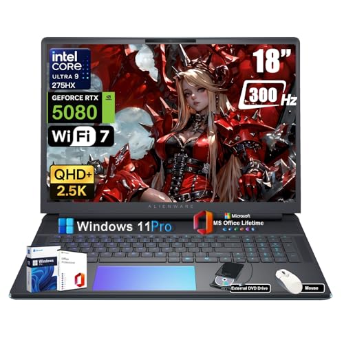 Alienware 18 Area-51 Gaming Laptop Computer - Intel Ultra 9 275HX 24-Core, Up to 5.4GHz, RTX 5080 GDDR7, 18 2.5K QHD 300Hz, wDVD Drive, Win 11 Pro, Office Lifetime 32GB DDR5, 1TB SSD