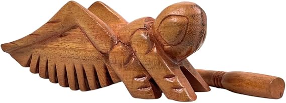Handmade Wooden Cricket Guiro Handcrafted Percussion Musical Instrument & Brown Wood Home Decor, 6"
