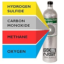 Multi Calibration Gas Mix: 25 PPM Hydrogen Sulfide, 50 PPM Carbon Monoxide, 2.5% (50% LEL) Methane, 20.9% Oxygen, Balance Nitrogen (116 Liter)