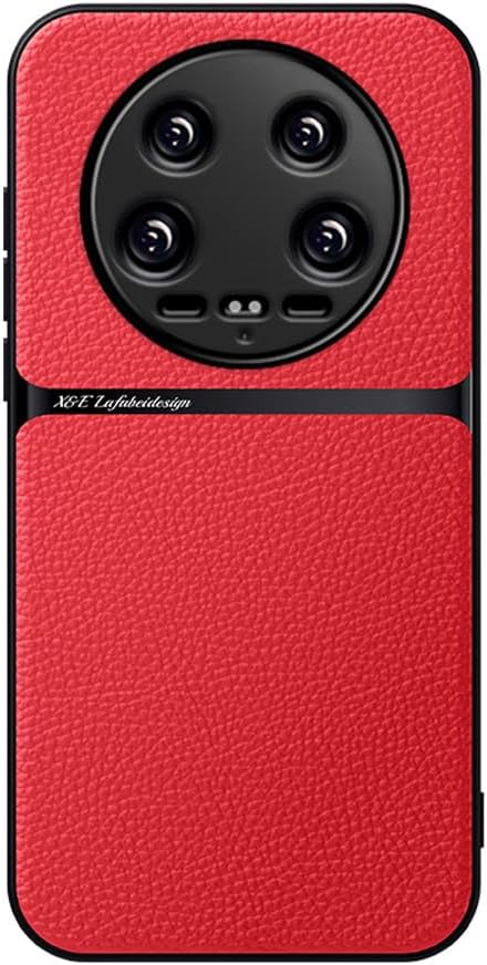 Kepuch Case Compatible for Xiaomi 14 Ultra - Litchi Grain Magnetic Holder Built-in Metal Plate Cover Bumper - Red