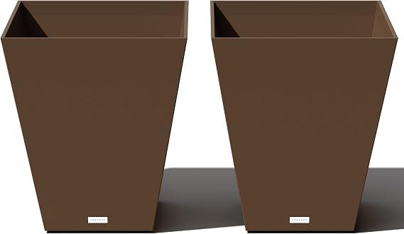 Veradek Pure Series Nobleton Planter - Tapered Square Outdoor Planter | Made From Durable Plastic With Pre-Drilled Drainage Holes. Modern Porch/Patio Decor for Plants and Flowers