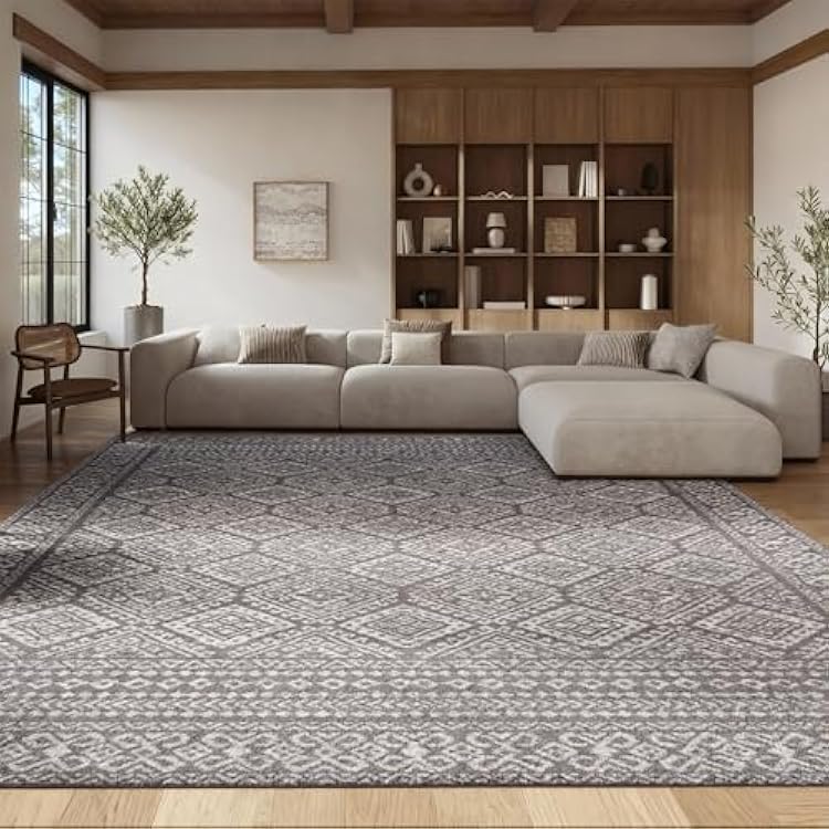 SAFAVIEH Area Rug 9x12 - Tulum Collection - Large - Dark Grey & Ivory, Moroccan Boho Distressed Design, Non-Shedding & Easy to Clean, Ideal for Living Room, Bedroom, Dining Space TUL264F
