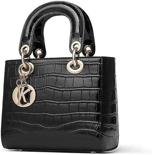 Genuine Leather Shoulder Bag for Women, Black Unique Design Bag with Detachable Strap & Metal Charm, 3-Way Carry (Handheld/Shoulder/Crossbody) for Daily Use, Office, Shopping & Travel