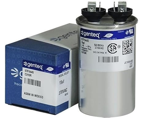 GE 97F9445-15 uf MFD 370 Volt VAC Genteq Replacement Round Run Capacitor