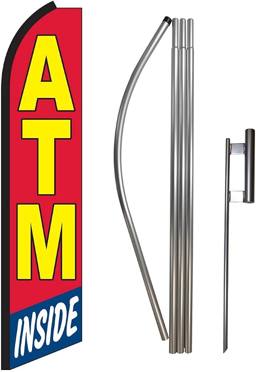 ATM Inside Swooper Feather Flag, Flagpole, Ground Spike Kit