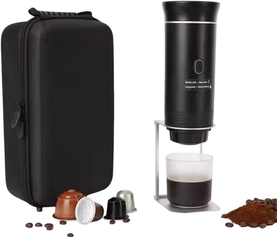 Portable Espresso Coffee maker for Travel with case Self-Heating Travel Coffee Maker with USB-C, Compatible with Ground Coffee, NES & DG Capsules | Ideal for Camping, Car, Office, Hiking