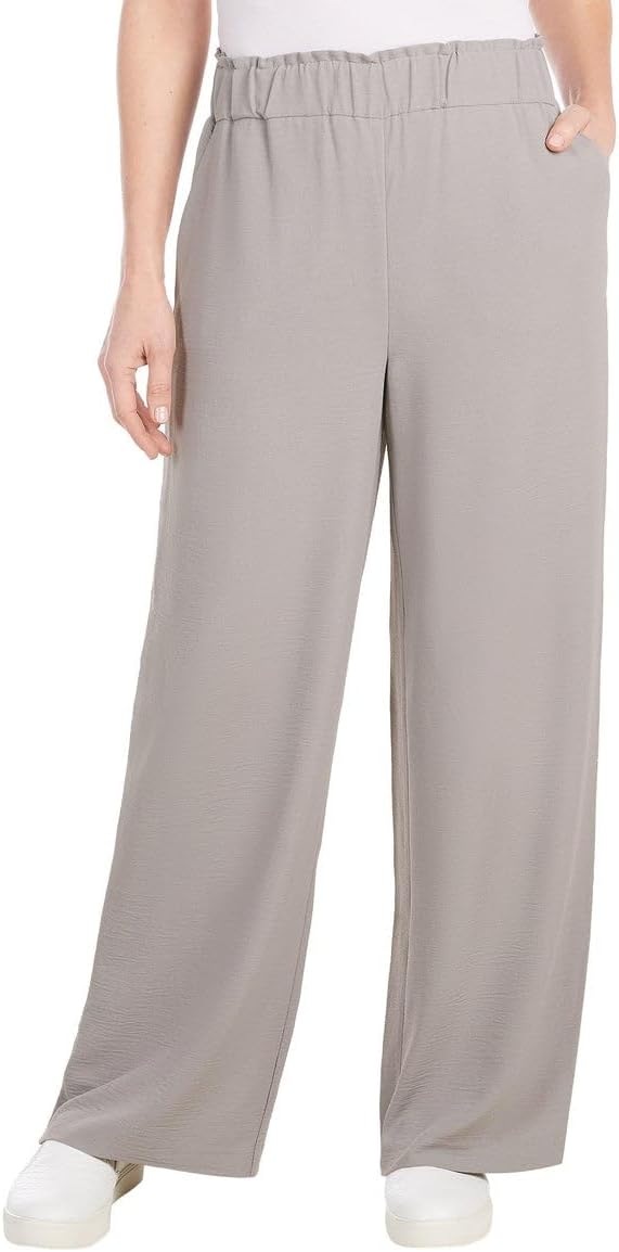 Hilary Radley Womens Wide Leg Crinkle Pants With Elasticwaistband Gray, S, Small