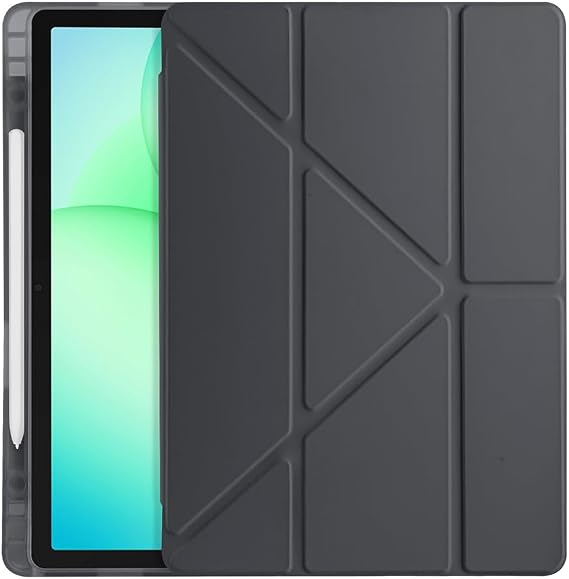Elfia Samsung Galaxy Tab A11 Plus SM-X230 X236 X238 ile Uyumlu Kılıf Silikon Yumuşak 4 Farklı Stand Olabilen Kalem Bölmeli Kapaklı Tablet Kılıfı Siyah