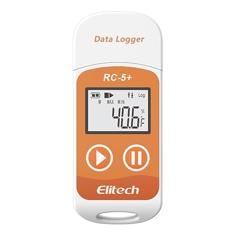 Elitech Default Fahrenheit RC-5+ Digital PDF USB Temperature Data Logger Reusable Recorder Range -22F~158F Refrigerator Temperature Monitor 32000 Points Auto-generated PDF & CSV Report