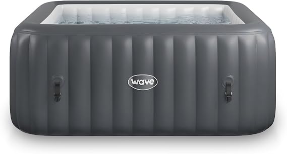 WAVE Pacific Inflatable Hot Tub | Square Outdoor Spa | Integrated Eco Heater | 110-130 AquaBubbleTM Massage System | FrostFree Anti-Freeze | Quick Setup | Dark Gray | 6 Person | Standard