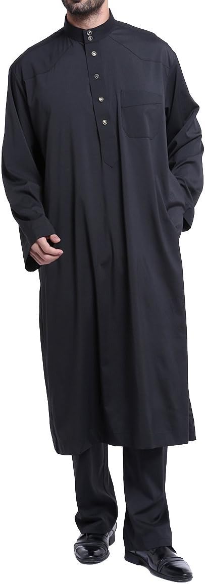 Qianliniuinc Loose Style Middle East Kaftan Dubai Arab Muslim Islamic Men's Clothing Suit Shirt Pants
