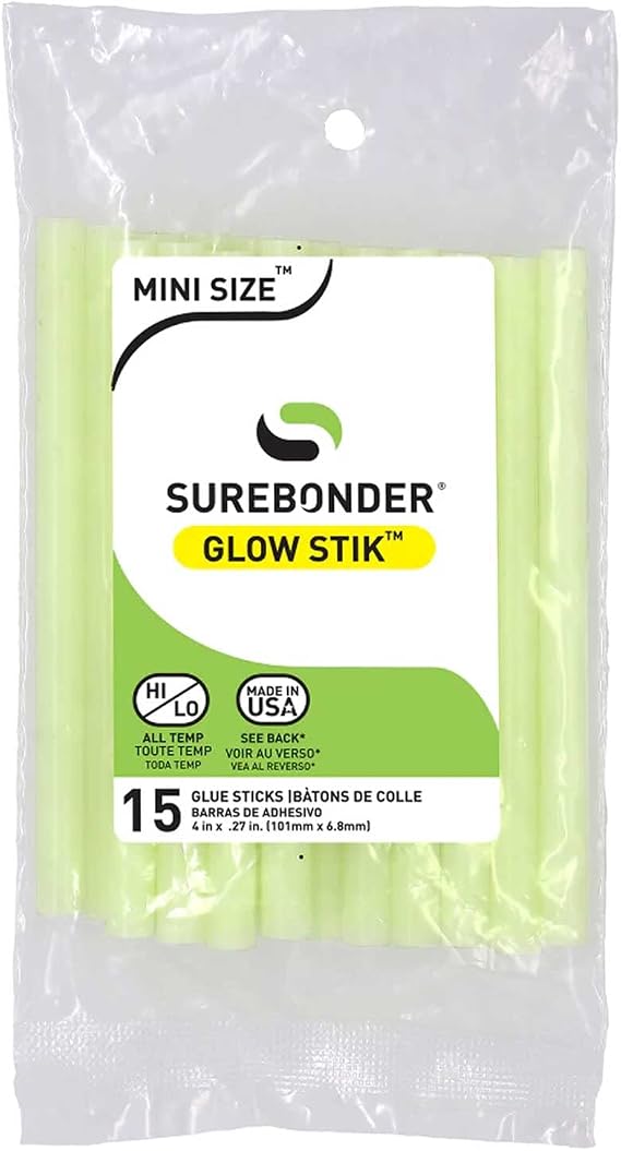 Surebonder Glow in The Dark Hot Glue Sticks Mini Size 4" - 15 Pack