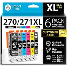 Smart Ink Compatible Ink Cartridges Replacement for Canon Pixma PGI-270XL PGI 270 XL CLI-271XL CLI 271 6 Pack Combo for Canon TS9020 TS8020 MG7720 (1 PGBK & 1 Black/Gray/Cyan/Magenta/Yellow)