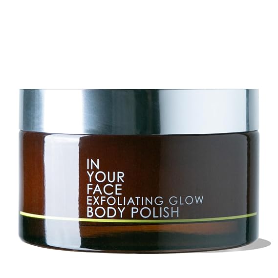 In Your Face Exfoliating Glow Body Polish AHA BHA Scrub with Fruit Enzymes, Sugar Maple, Willow Bark & Bamboo Natural Skin Exfoliator for Body for Smooth, Glowing Skin Vegan Skincare 7 oz