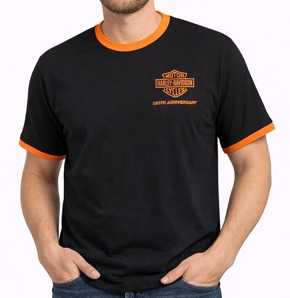 Harley-Davidson Men's 120th Anniversary Ringer Short Sleeve Tee - Black, 96834-23VM