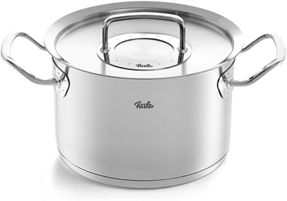 Fissler Original-Profi Collection 4.2 Quart Stainless Steel Stock Pot with Metal Lid, All Stovetops Including Induction, CookStar Base, Oven Safe to 450F