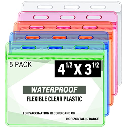 CDC Vaccination Card Holder, Waterproof Sealable Clear Plastic Horizontal ID Card Holder for 4 X 3 to 4.5 X 3.5 Inches Vaccination Immunization Card, Work ID, Key Card, Drivers License5 Pack