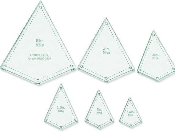 Printtoo カイトシェイプ キルトテンプレートキット パッチワーク 星 ブロック アップリケ 生地 カット 裁縫工芸用 6個 2mm アクリル定規 1.5 2 2.5 3 4 5インチ、シームガイド DIY キルティングパターンツール