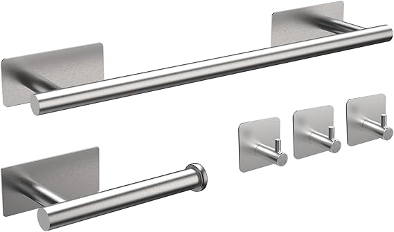 Ibergrif 5pcs Bathroom Hardware Set Bath Accessory Kit Towel Rail Wall Hooks Toilet Paper Holder Wall Mounted and Towel Hooks M34452A