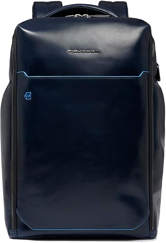 Piquadro - Blue Square Leather Backpack Laptop 15.6" - Men - Night Blue