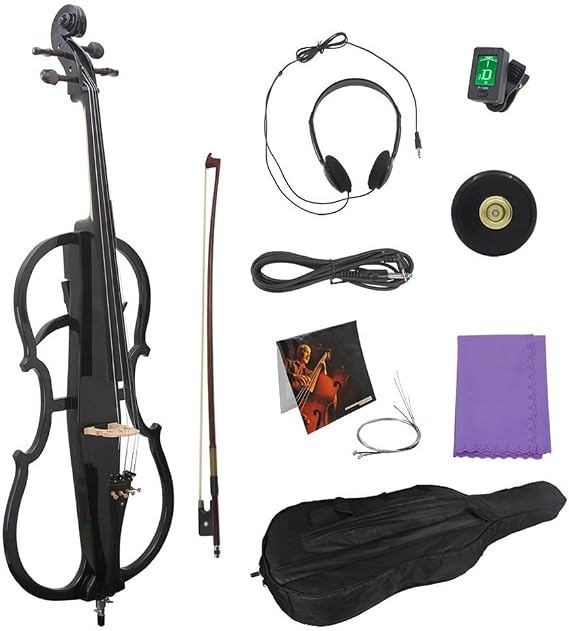 Professional Electric Cello 4/4 Full Size Electric Cello Kit Maple Wood Body Ebony Fittings with Portable Carrying Bag and Accessories for Beginner