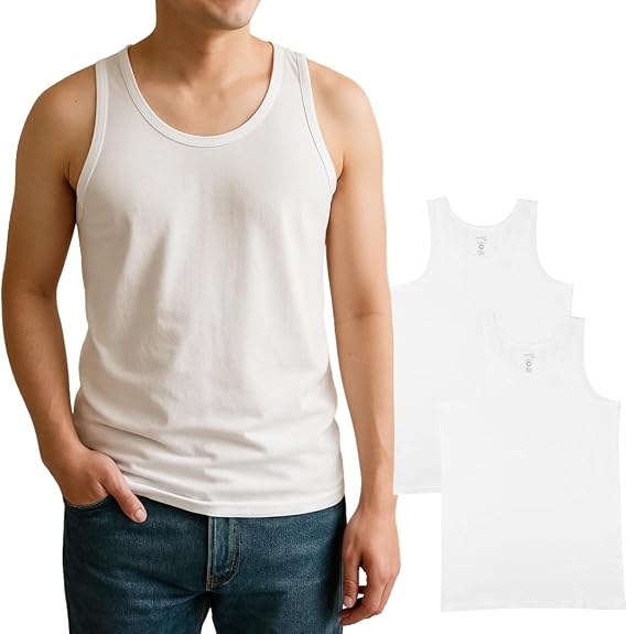 ORGANICKID Mens 100% Organic 100% Cotton Soft Breathable GOTS Certified Crewneck Undershirts Tank Tops Pack of 2